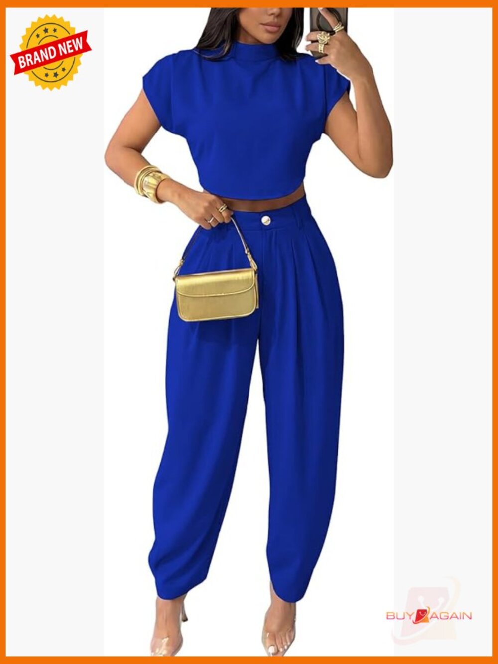 2 Piece Set Mock Neck Cap Sleeve Crop Top Palazzo Pants Travel Outfit